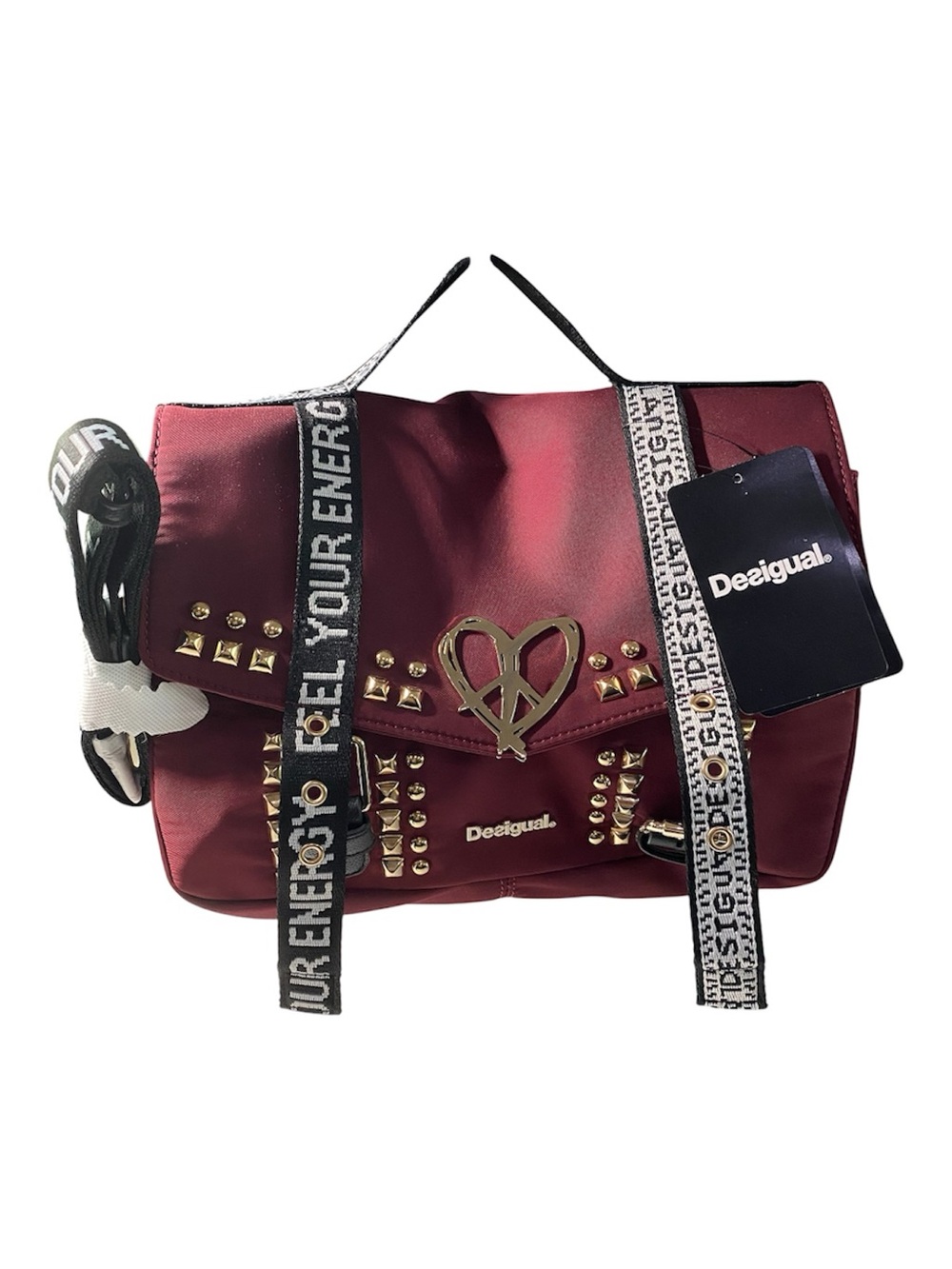 New Desigual Bols Bright Rock Bronx Shoulder Flap Bag Burgundy School Boho